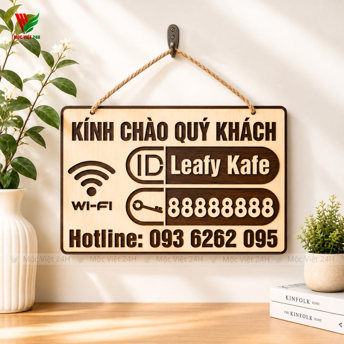 Bảng Gỗ WiFi Treo Quán Cafe, Trà Sữa, Homestay Đẹp - MV001