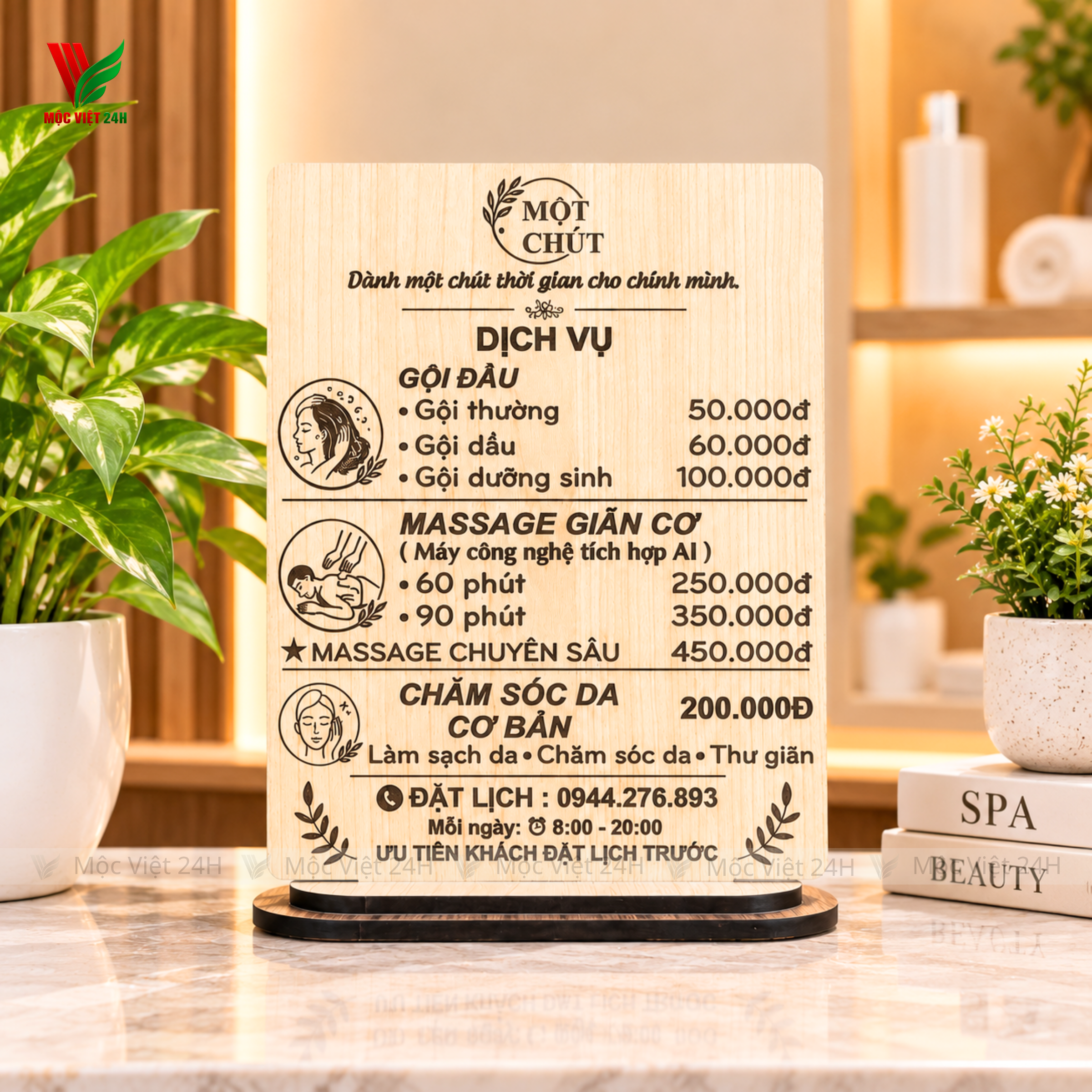 Bảng Gỗ Menu Để Bàn Đẹp Cho Spa/Nail - MV002