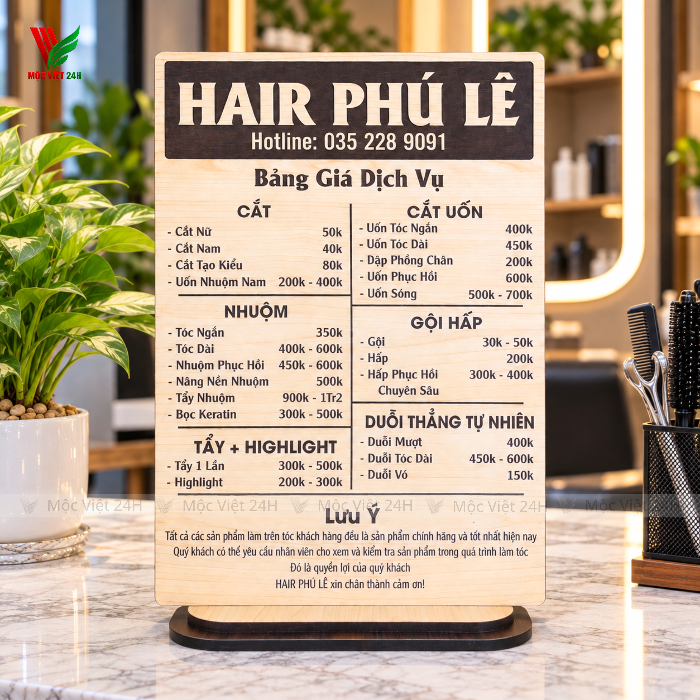 Bảng Gỗ Bảng Giá Dịch Vụ Salon Tóc - MV003