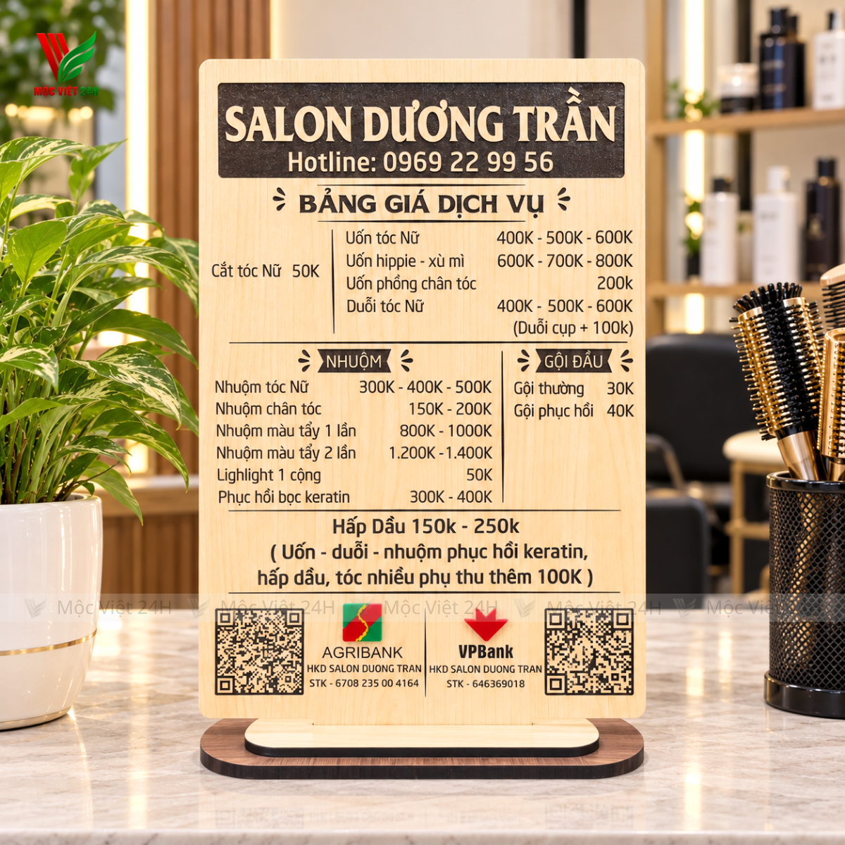 Bảng Menu Để Bàn Salon Tóc Khắc Laser - MV004