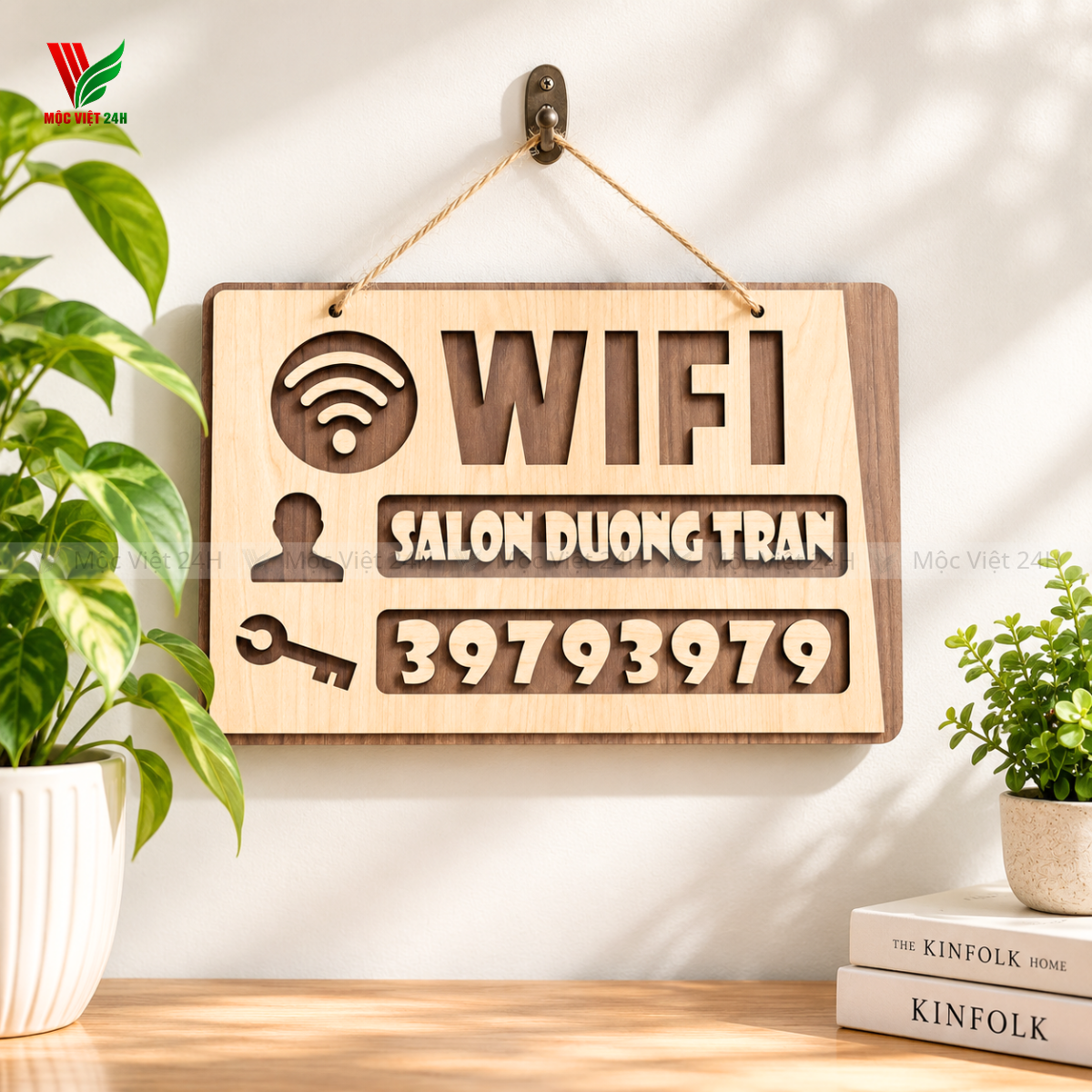 Bảng Gỗ WiFi Treo Tường Khắc Laser Theo Yêu Cầu - MV004